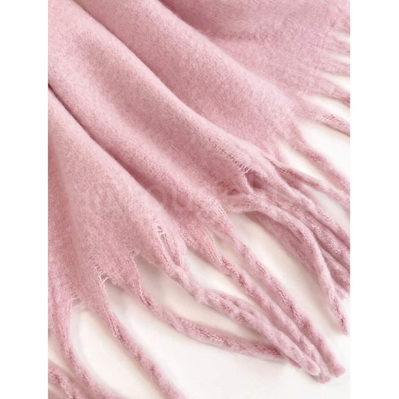 Baby Pink Wide Shawl Scarf With Tassels Fuzzy Knit - Picture 7 of 16